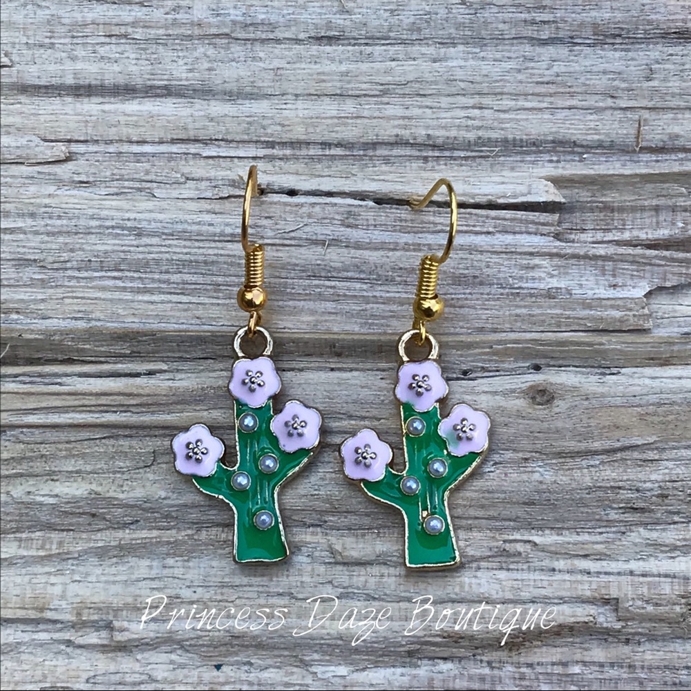 Gold Cactus Dangle Earrings